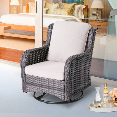 XIZZI Wicker Patio Furniture Set with 3-Seat Sofa, Swivel Rocking Armchairs & Ottomans & Side Table, Modular Sectional Outdoor Conversation Sofa Set