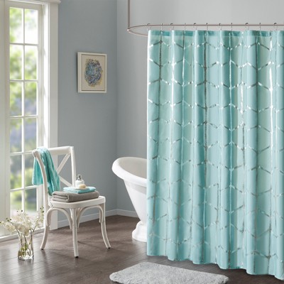 Arielle Printed Metallic Shower Curtain Aqua