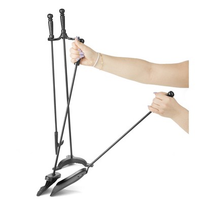Black Wrought Iron and Steel Fireplace Tool Set with Stand