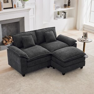 HYLEORY 78 in. Chenille Fabric 3 seat Sectional Sofa with Ottoman - 1 of 4