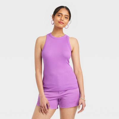 Image of Women's Slim Fit Ribbed High Neck Tank Top - A New Day™ Purple XS