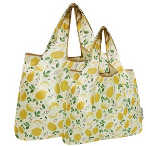 Wrapables Large & Small Foldable Nylon Reusable Shopping Bags (Set of 2), Fresh Lemons - 1 of 4