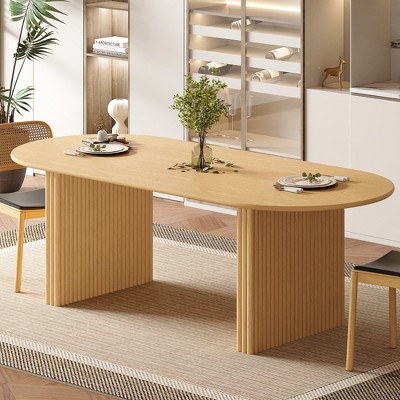 SpassWay 30"H Modern Wood Dining Table Kitchen Table Conference Table Gaming Table with Double Pedestal Black/Natural Wood