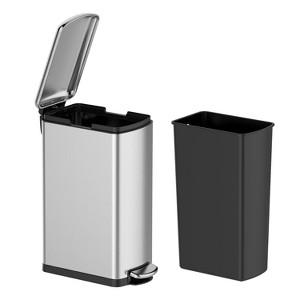 8 Gallon Slim Kitchen Trash Can, Stainless Steel Garbage Can with Inner Bucket, Step-on Rubbish Bin with Soft-Close Lid  for Narrow Spaces - 1 of 4