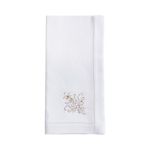 Saro Lifestyle Festive Holiday Ornament Embroidered Napkin (Set of 6), White, 20"x20" - 1 of 3