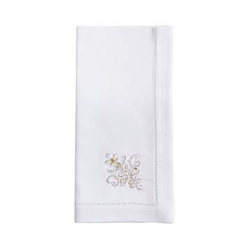 Saro Lifestyle Festive Holiday Ornament Embroidered Napkin (Set of 6), White, 20"x20"