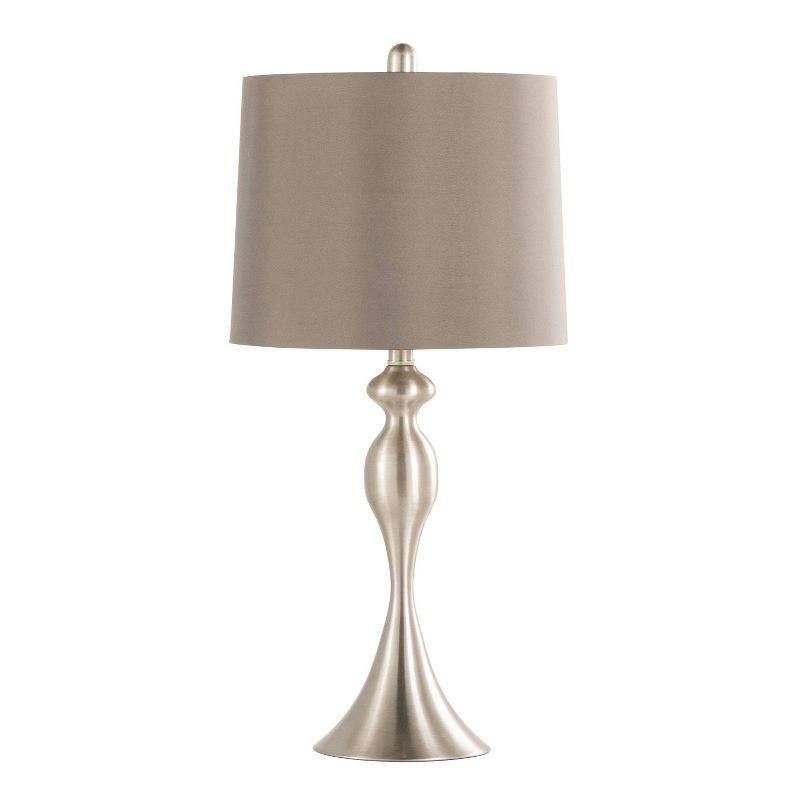 LumiSource (Set of 2) Ashland 27&#34; Contemporary Metal Table Lamps Brushed Nickel with Taupe Satin Shade from Grandview Gallery, 2 of 6