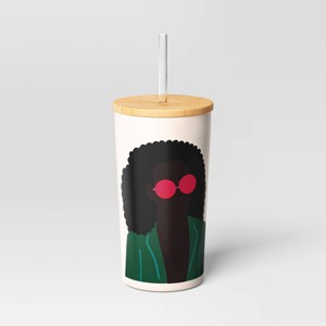 17.5 fl oz Stainless Steel Figure Straw Tumbler with Bamboo Lid White - Room Essentials™ - 1 of 3