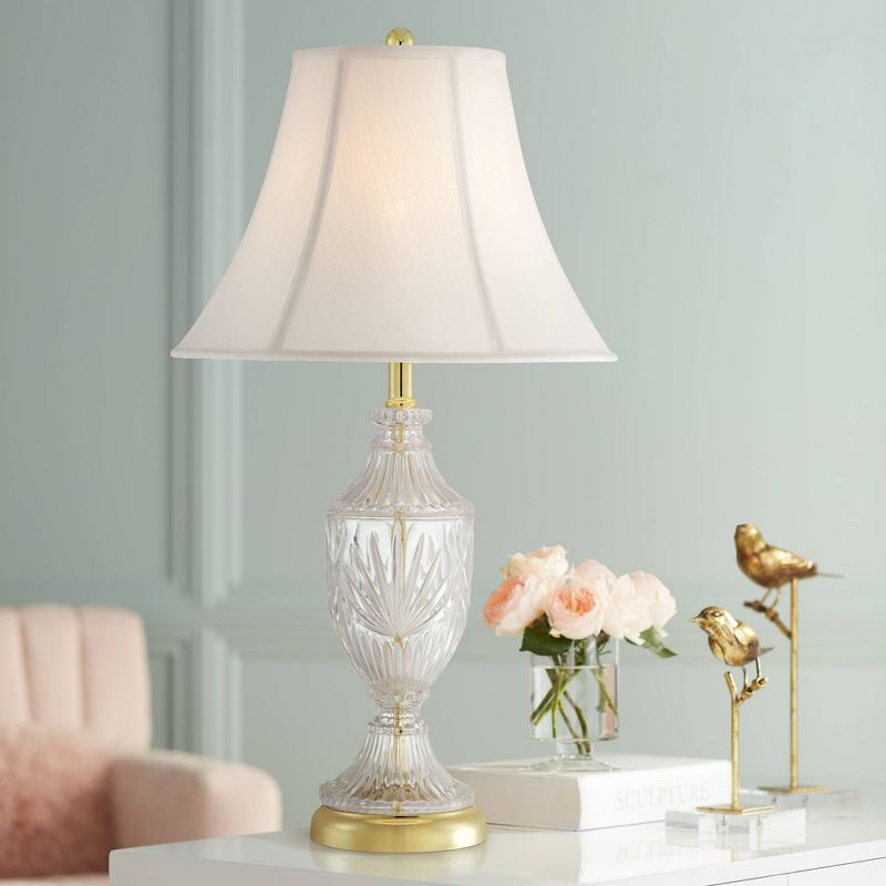 Regency Hill Traditional Table Lamp 26.5" High Cut Glass Urn Brass White Cream Bell Shade for Living Room Family Bedroom Bedside Nightstand, 2 of 7