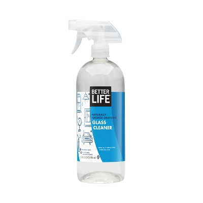 Better Life Cruelty Free Biodegradable Streak Free Multipurpose Natural Plant Based Glass Cleaner Spray Bottle, Unscented, 32 Ounces