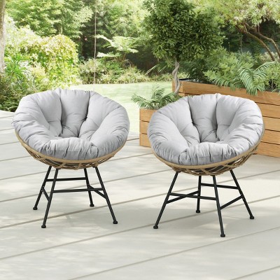 Set Of 2 Outdoor Wicker Lounge Chairs,Lounge Chair with Cushion And Iron Frame,PE Rattan Woven Patio Gathering Lounge Chair-Coolbibila