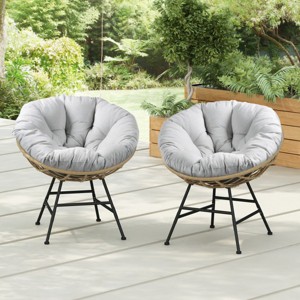 Set Of 2 Outdoor Wicker Lounge Chairs,Lounge Chair with Cushion And Iron Frame,PE Rattan Woven Patio Gathering Lounge Chair-Coolbibila - 1 of 4