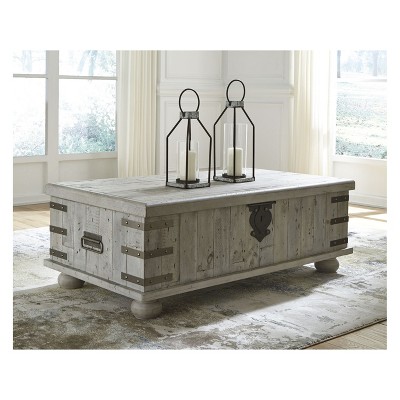 Gray Rectangular Wood and Metal Lift-Top Coffee Table with Storage