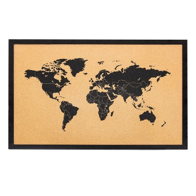 Sunnydaze Printed Cork Board World Map with MDF Frame and Pushpins - 35.5" W x 23.75" H