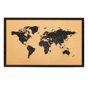 Sunnydaze Printed Cork Board World Map with MDF Frame and Pushpins - 35.5" W x 23.75" H - 1 of 4