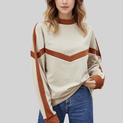 Anna-Kaci Women's Chevron Color Block Pullover with Long Sleeves