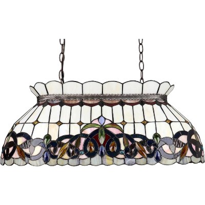 Victorian-Style 28" Dark Bronze and Stained Glass Island Pendant