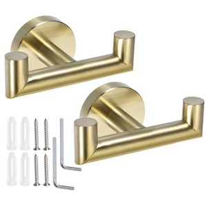 Unique Bargains 304 Stainless Steel Rust Resistant Wall Mount Bath Double Towel Hook 2 Pcs - 1 of 4