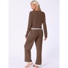 cheibear Women's Long Sleeve Crewneck Drawstring Elastic Waistband Lounge Sets with Pockets - 3 of 4