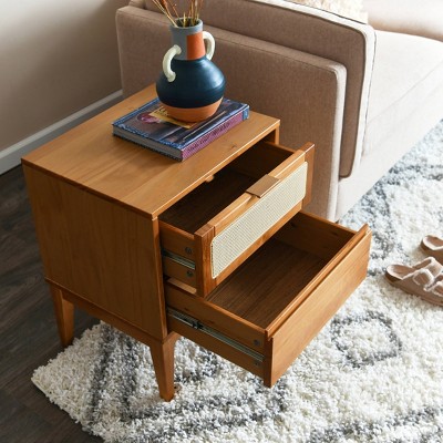 Crawford Light Brown Pine Wood Nightstand with Cane Detail