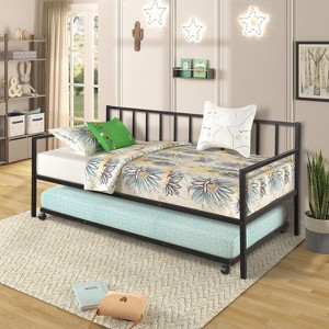 PAGED Twin Size Upholstered Daybed Modern Simple Wooden Bed Frame with 2 Storage Drawers and Backrest for Living Room - 1 of 4