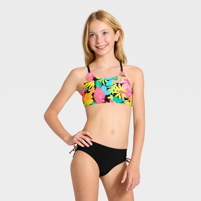 Cat & Jack Girls' Long Sleeve Floral Hyberbloom Envy Bikini Set - Cat & Jack™ Black L — фото 3