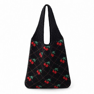 Alilang Women's Cherry Knit Tote Bag Crochet Shoulder Purse Large