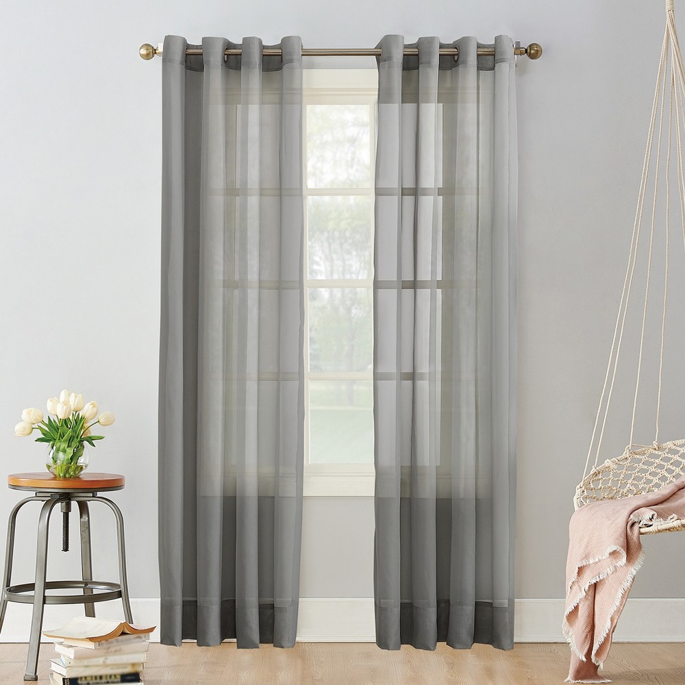 Photos - Curtains & Drapes 84"x59" Emily Sheer Voile Grommet Top Curtain Panel Dark Gray - No. 918