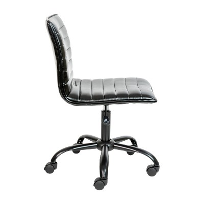 Black Vinyl Armless Ribbed Swivel Task Chair with Metal Base