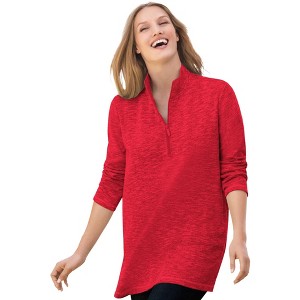 Woman Within Plus Size French Terry Quarter-Zip Sweatshirt - 1 of 4