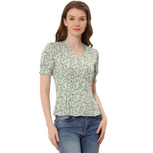 INSPIRE CHIC Women's Button Decor Short Sleeve V-neck Ruffle Blouse - 1 of 4