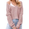 Women's V-Neck Cold Shoulder Sweater Soft Knit Winter Top Cozy Spliced Design Skin Friendly Fall Fashion - 4 of 4