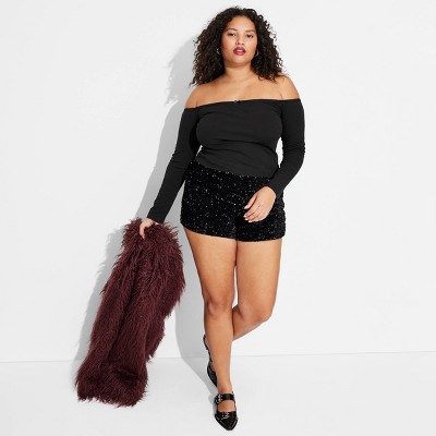 Women's Long Sleeve Off the Shoulder Lace Trim Top - Wild Fable™