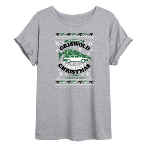 Women's Warner Bros. Griswold Holiday Oversized Graphic T-Shirt - Heather Grey - X-Large - 1 of 4