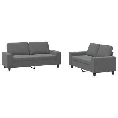vidaXL 2-Piece Sofa Set with Cushions - Dark Gray Fabric Material - Sturdy Plywood/Metal Frame – Modern Living Room/Lounge Furniture
