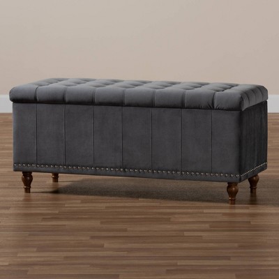 Kaylee Gray Velvet Tufted Storage Ottoman Bench