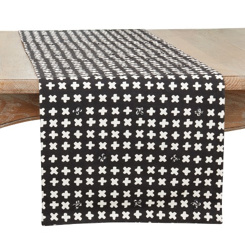 Saro Lifestyle Table Runner with Embroidered Crosses Design, 16"x72", Black - image 1 of 3