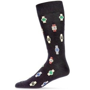Memoi Men's Time to Get a Watch Bamboo Blend Novelty Crew Sock Black 10-13 - 1 of 4