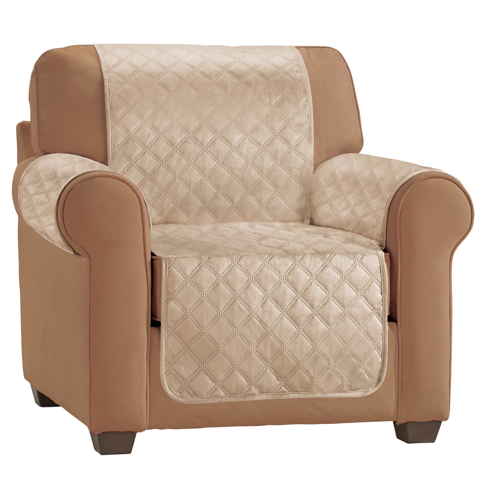 Collections Etc Soft Velvet Waterproof Quilted Furniture Cover Chair Taupe