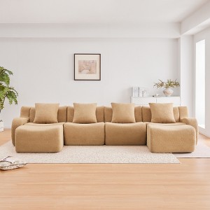 GDFStudio Irene Modern 4-Seater Teddy Upholstered with Curved Armrest and 4 Pillows - 1 of 4