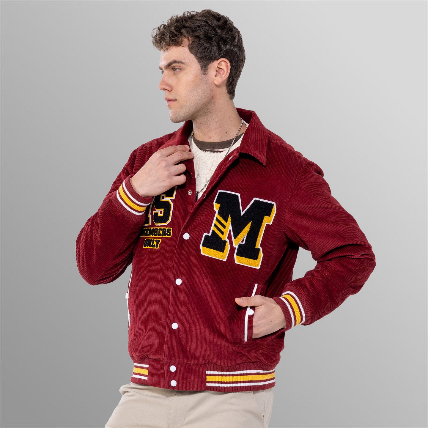 Мужская куртка Members Only Corduroy Varsity Jacket - Red, цвет: Красный — фото 3