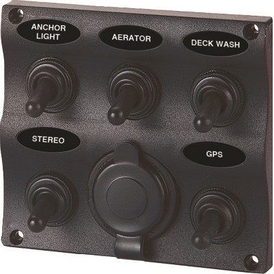 SeaSense 5 Gang Toggle Switch Panel with 12-Volt Outlet