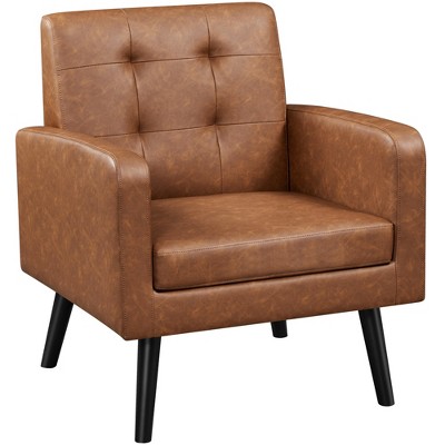 Yaheetech Modern Armchair Accent Chair Faux Leather Tufted With Solid ...