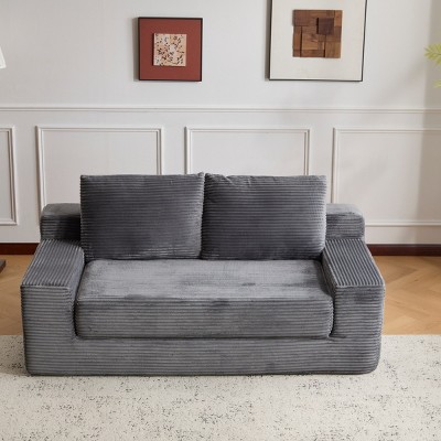 Modern Corduroy Couch Sofa Deep Seat Sofa Bed with Reversible Cushion Pillows for Living Room,Bedroom-The Pop Home
