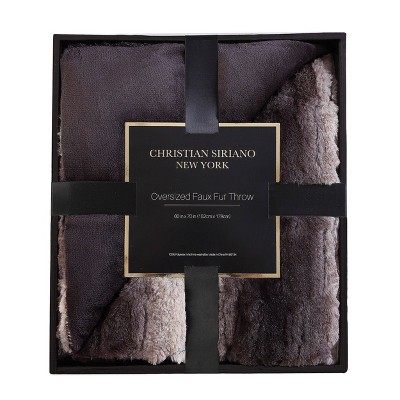 Christian Siriano Black Ombre Faux Fur Reversible Throw Blanket