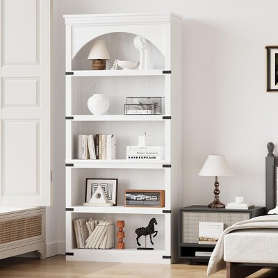 Arched Bookcase 5 Shelf Bookshelf 68.7" Tall Bookcase Farmhouse Curved Storage Rack