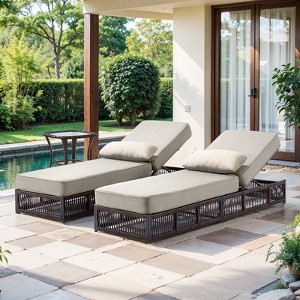 Buenhomino Patio Lounge Chair Set - Outdoor Wicker Chaise Lounge with Adjustable Backrest & Side Table, 5-inch Thick Cushion for Backyard, Poolside - 1 of 4