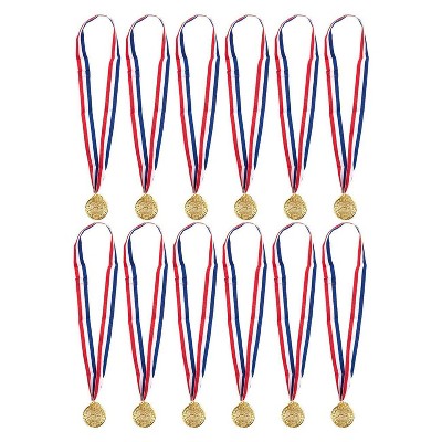 Juvale 12-Pack Gold Metal Medals Swimmer Winner Awards for Swimming Games, 2" with 30" Ribbon