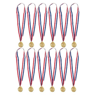 Juvale 12-Pack Gold Metal Medals Swimmer Winner Awards for Swimming Games, 2" with 30" Ribbon