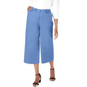 Jessica London Women's Plus Size Stretch Cotton Chino Wide-Leg Crop - 1 of 4